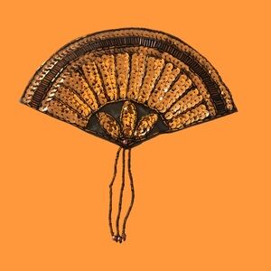 Sequined and Beaded Fan Shaped Appliqué.  Bronze and Brown.